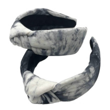 High Quality Women Knit Headband Black and White Tie Dye Knotted Headband